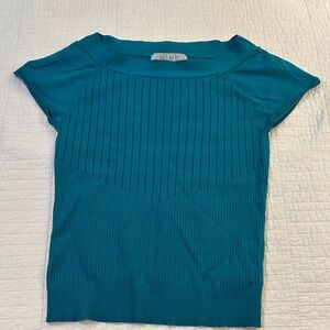 Nine & Co Teal Ribbed Knit Top Petite Medium Y2K Minimalist Fitted Stretch